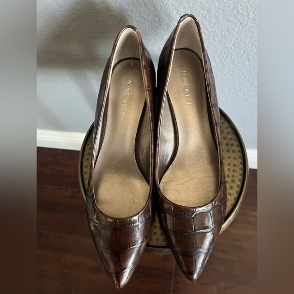 Nine West Arlene Pointy Toe Pumps in Brown Croc - Picture 3 of 8